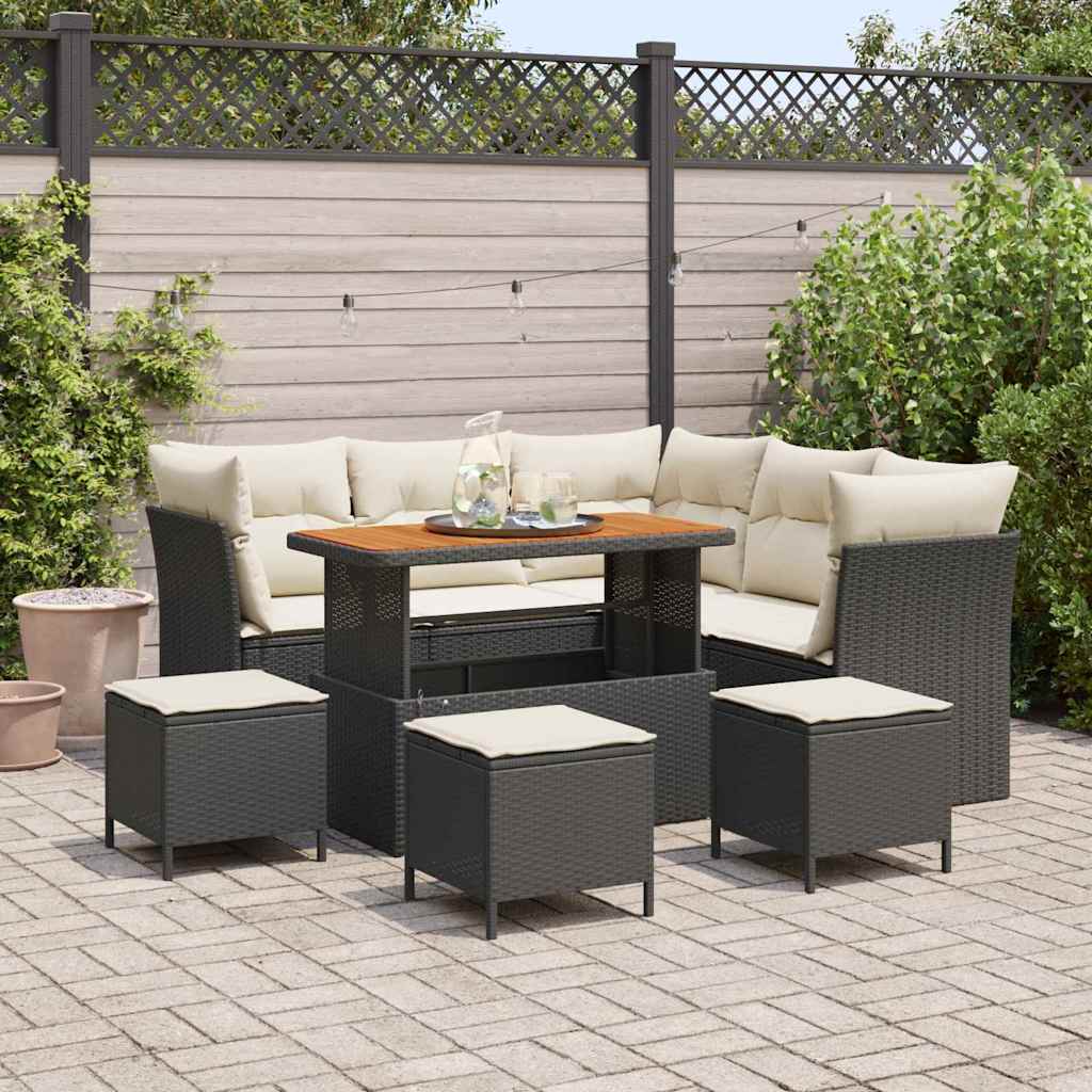 vidaXL Tuinbank Set 8 pcs Zwart poly rattan