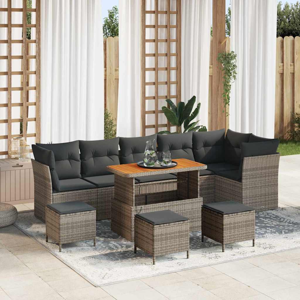 vidaXL Garden Sofa Set 9 pcs Black poly rattan