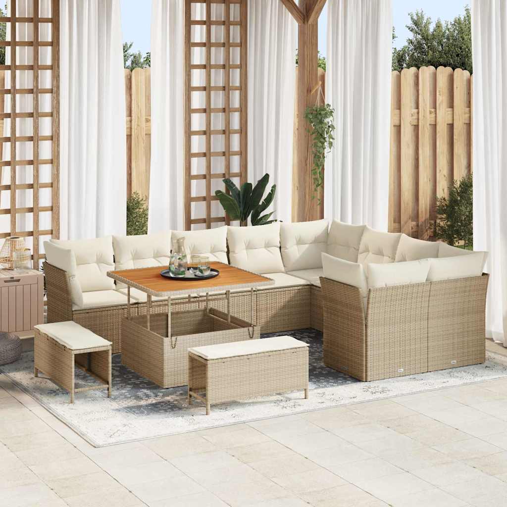 vidaXL Tuinbank Set 12 pcs Zwart poly rattan