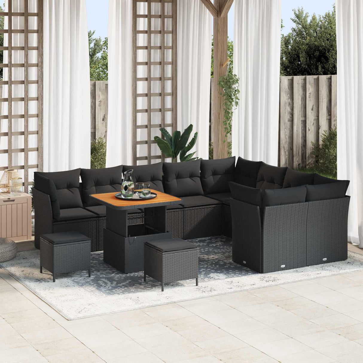 vidaXL Tuinbank Set 12 pcs Zwart poly rattan