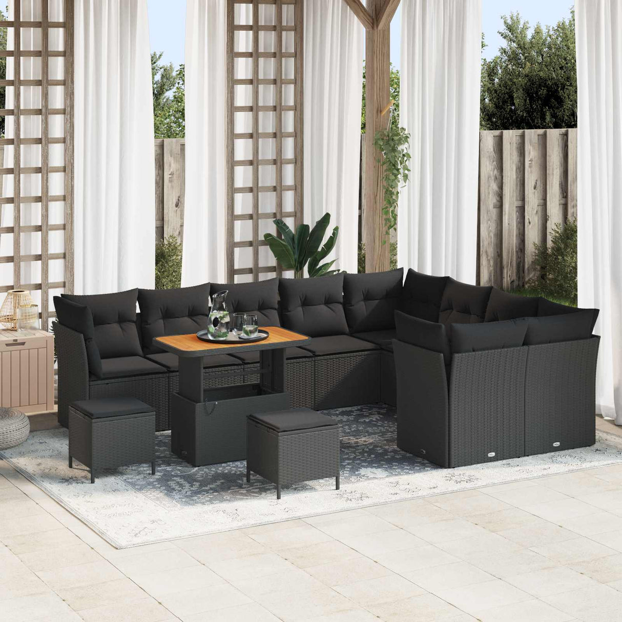 vidaXL Tuinbank Set 12 pcs Zwart poly rattan
