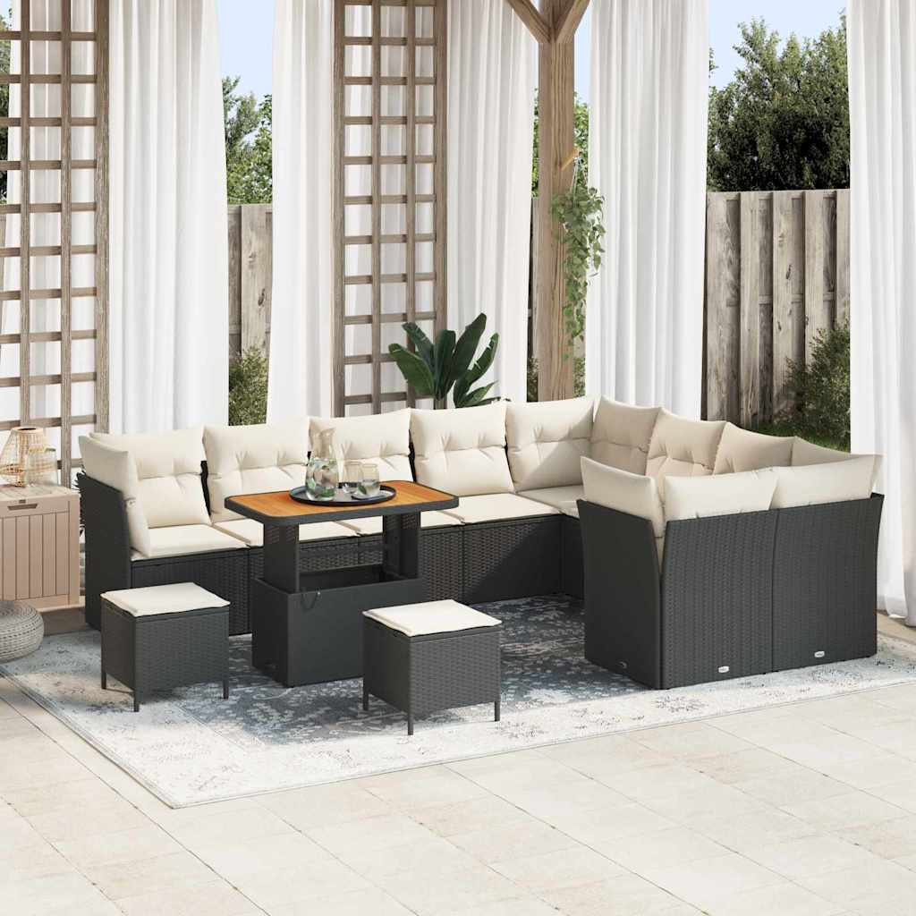 vidaXL Tuinbank Set 12 pcs Zwart poly rattan