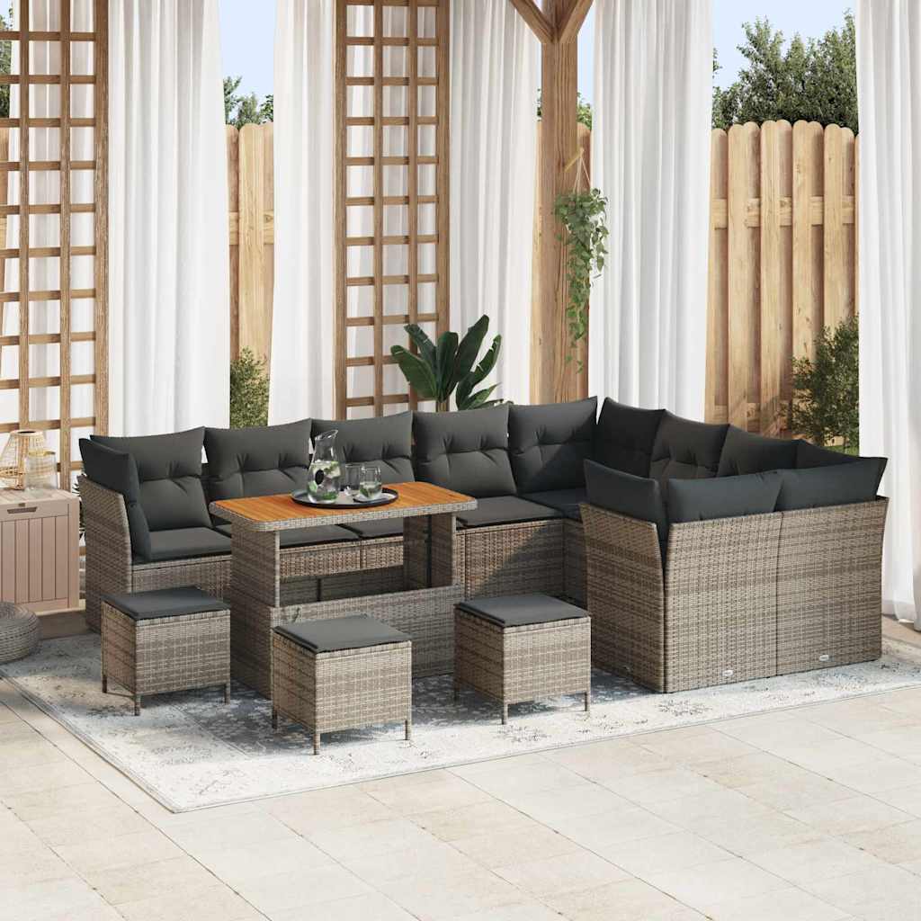 vidaXL Tuinbank Set 12 pcs Zwart poly rattan