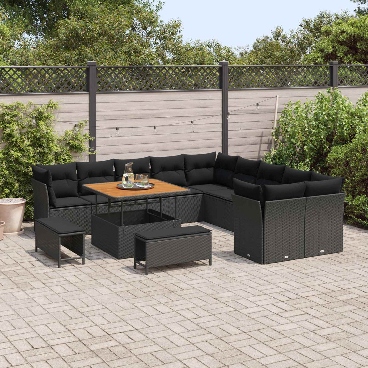 vidaXL Tuinbank Set 13 pcs Zwart poly rattan