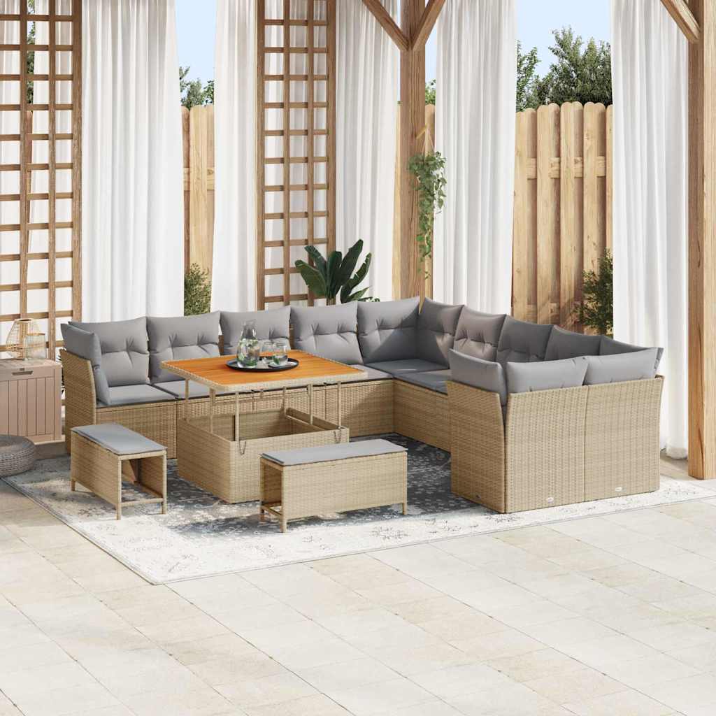 vidaXL Tuinbank Set 13 pcs Zwart poly rattan