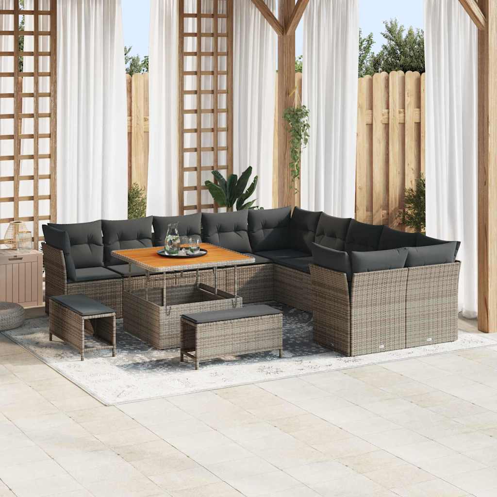 vidaXL Tuinbank Set 13 pcs Zwart poly rattan