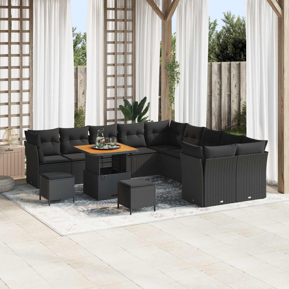 vidaXL Tuinbank Set 13 pcs Zwart poly rattan