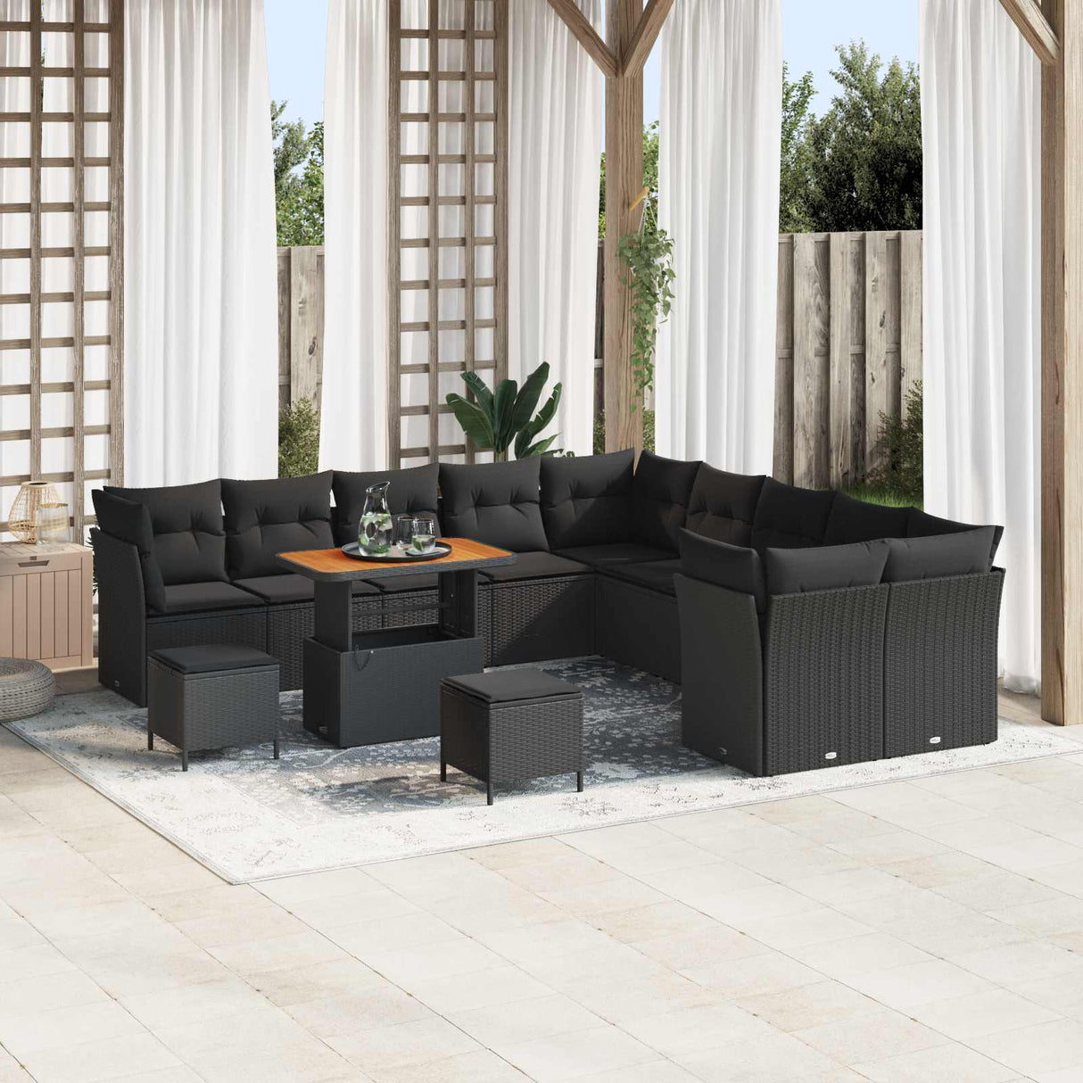 vidaXL Tuinbank Set 13 pcs Zwart poly rattan