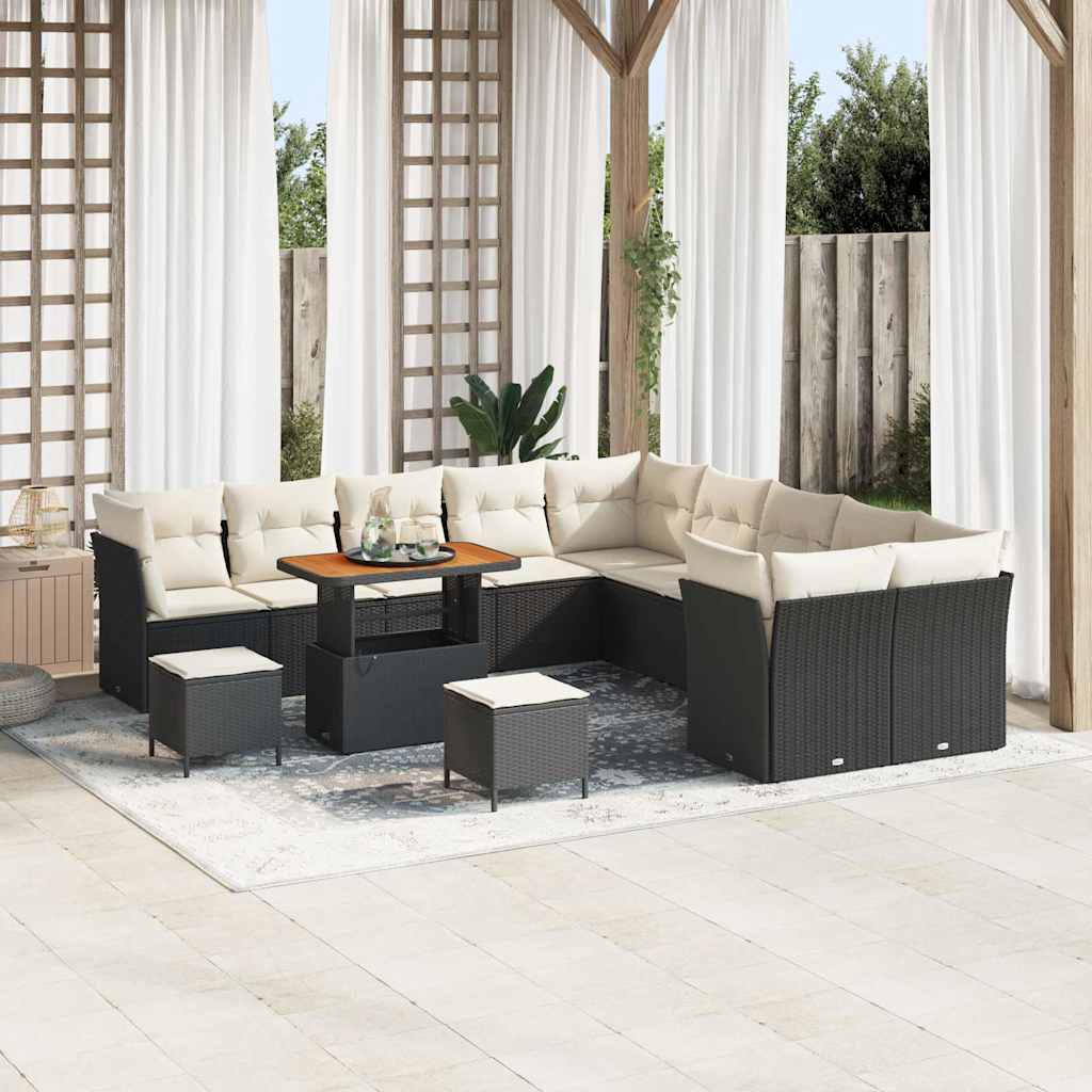 vidaXL Tuinbank Set 13 pcs Zwart poly rattan