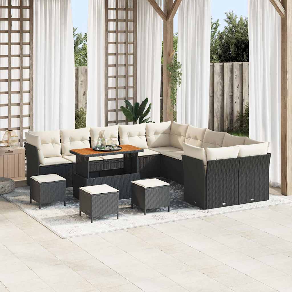vidaXL Tuinbank Set 13 pcs Zwart poly rattan