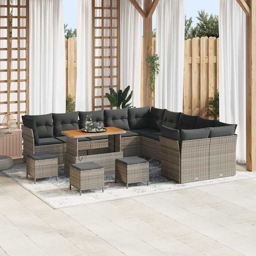 vidaXL Tuinbank Set 13 pcs Zwart poly rattan