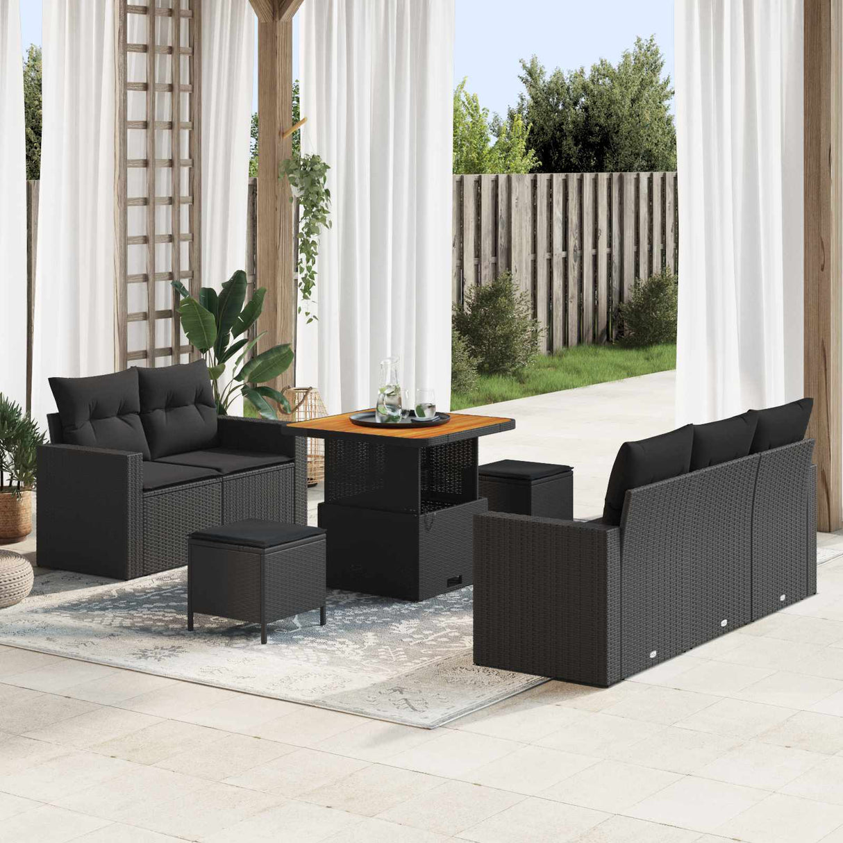 vidaXL Garden Lounge Set with cushions 8 pcs Black poly rattan