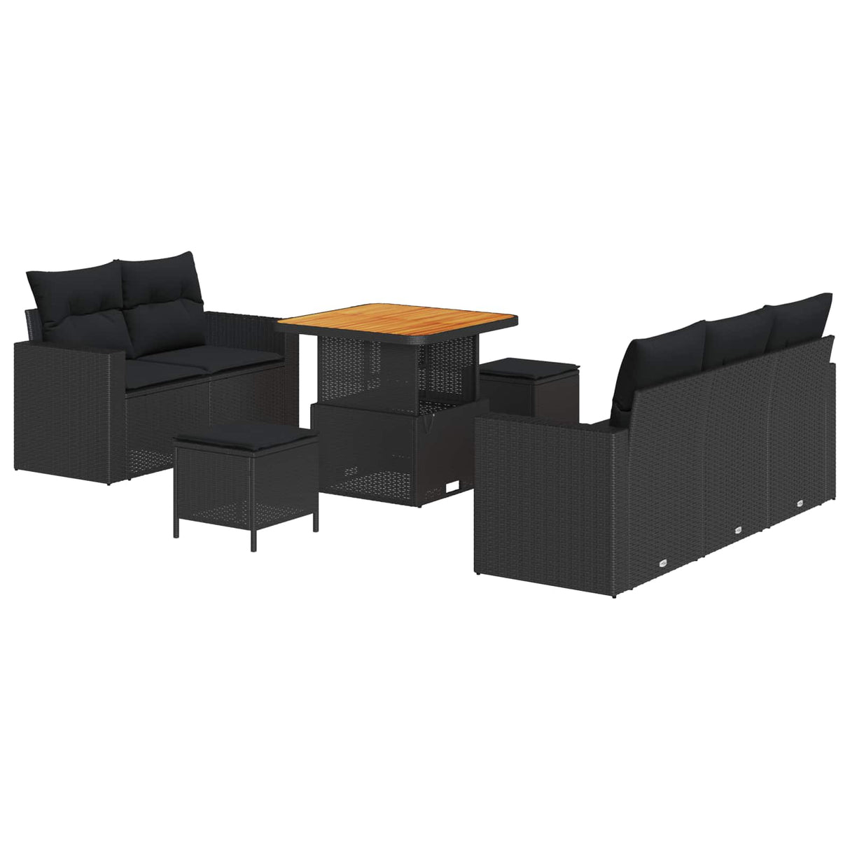 vidaXL Garden Lounge Set with cushions 8 pcs Black poly rattan
