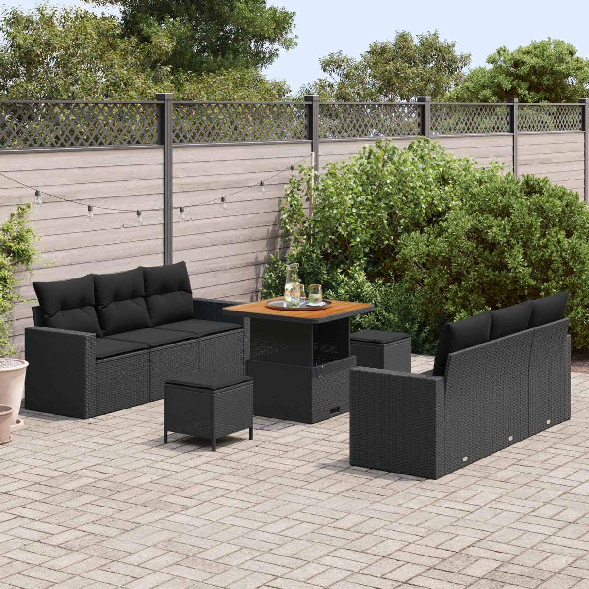 vidaXL Garden Lounge Set 9 pcs Black poly rattan