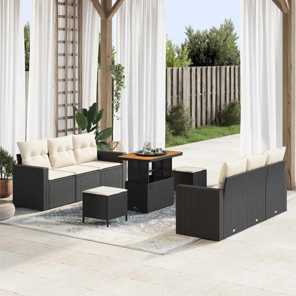 vidaXL Garden Lounge Set 9 pcs Black poly rattan