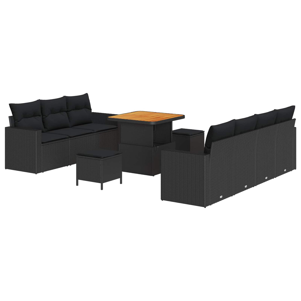 vidaXL Tuinbank Set 10 pcs Zwart poly rattan