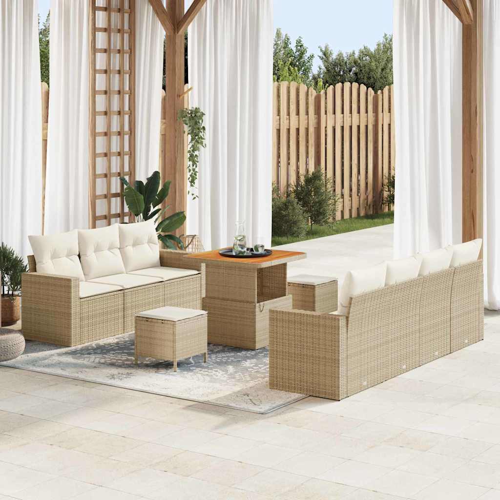 vidaXL Tuinbank Set 10 pcs Zwart poly rattan