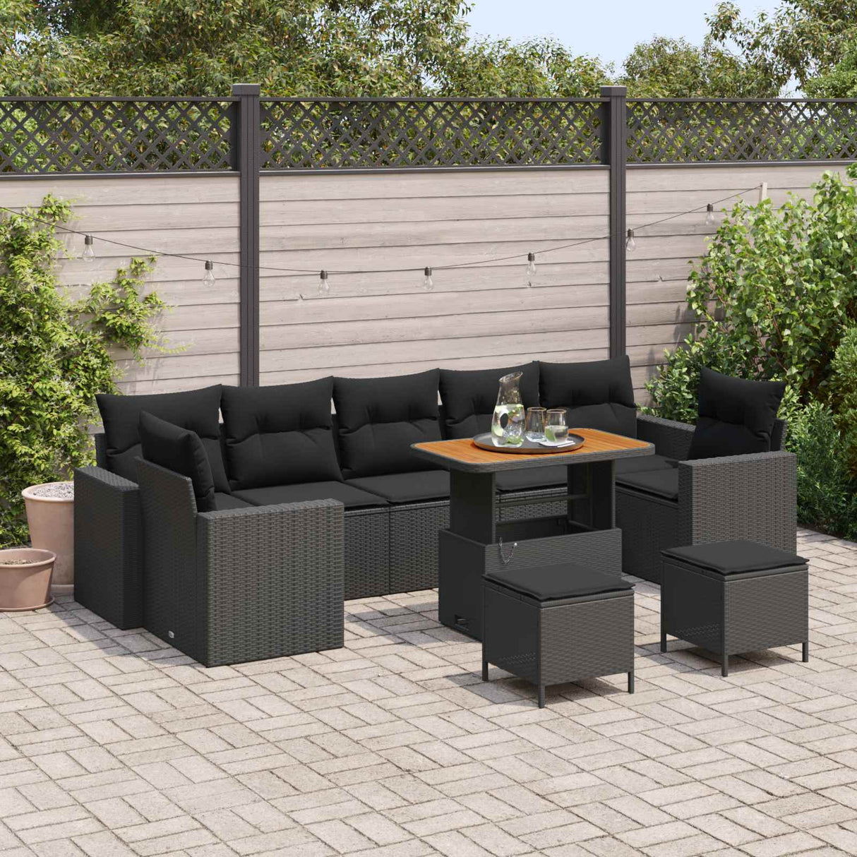 vidaXL Garden Sofa Set 10 pcs Black poly rattan