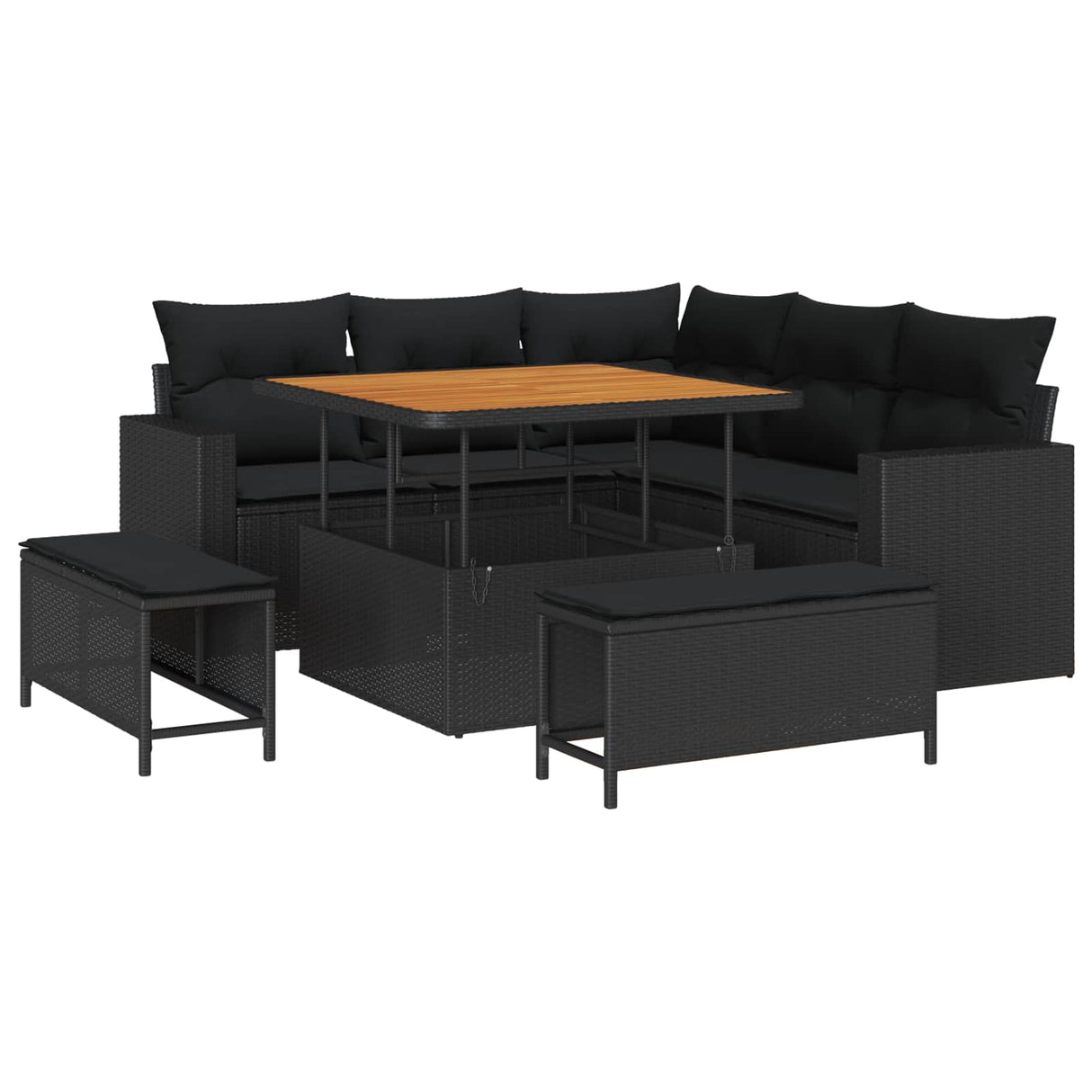 vidaXL Tuinbank Set 8 pcs Zwart poly rattan