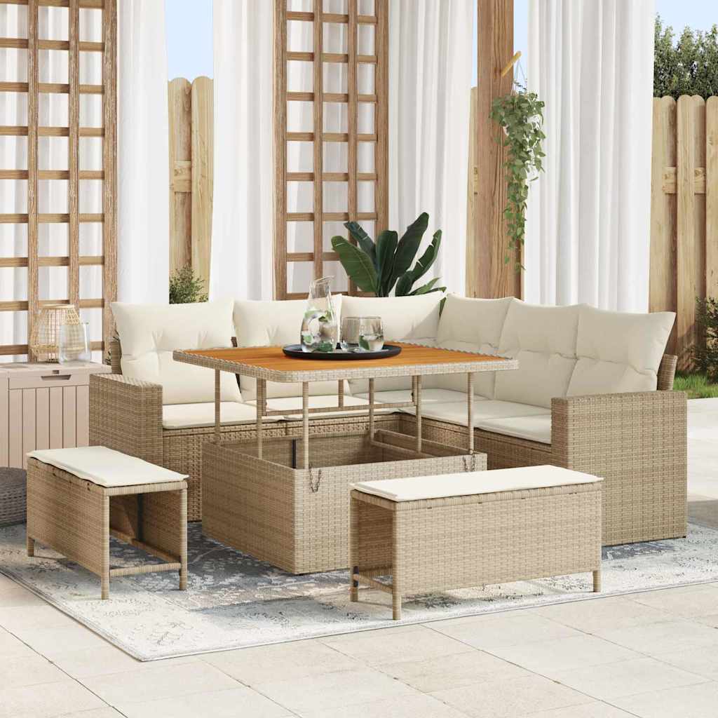 vidaXL Tuinbank Set 8 pcs Zwart poly rattan