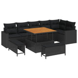 vidaXL Tuinbank Set 9 pcs Zwart poly rattan