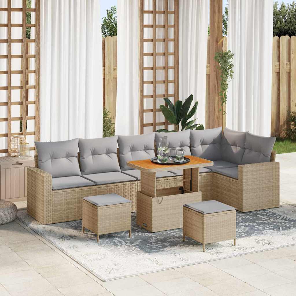 vidaXL Tuinbank Set 9 pcs Zwart poly rattan