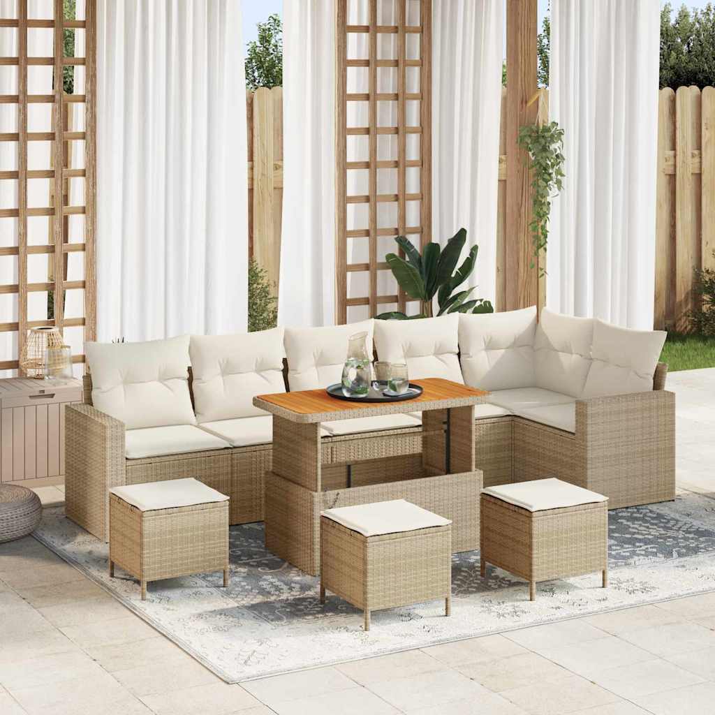 vidaXL Tuinbank Set 9 pcs Zwart poly rattan