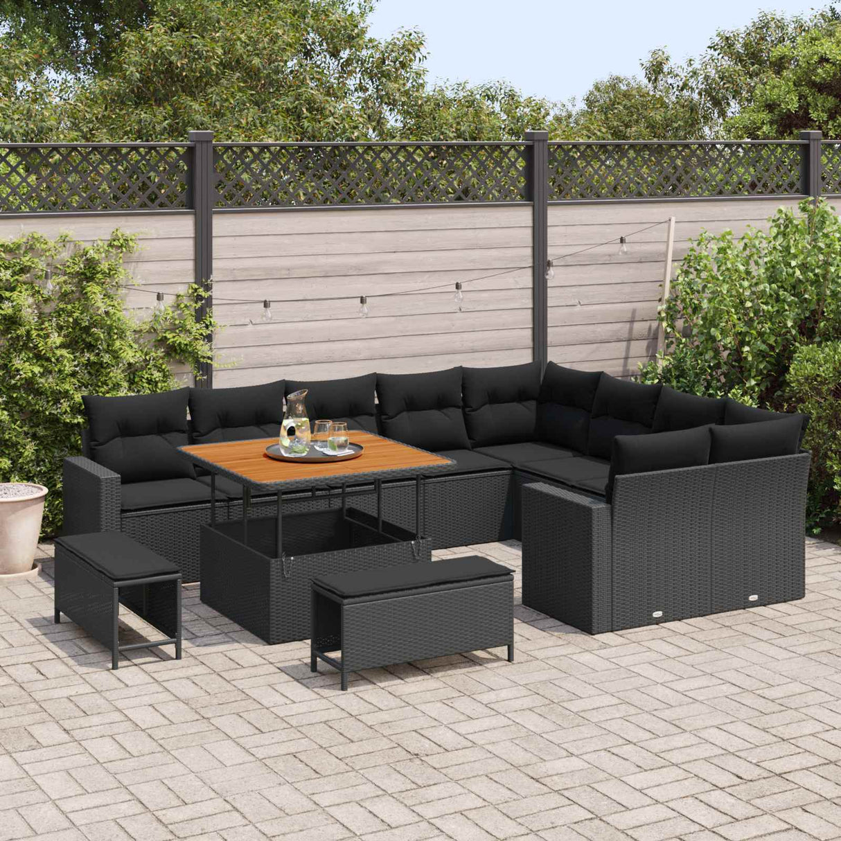 vidaXL Tuinbank Set 12 pcs Zwart poly rattan