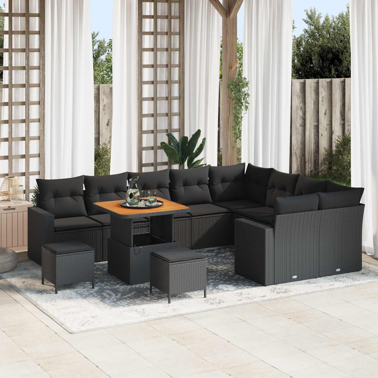 vidaXL Tuinbank Set 12 pcs Zwart poly rattan