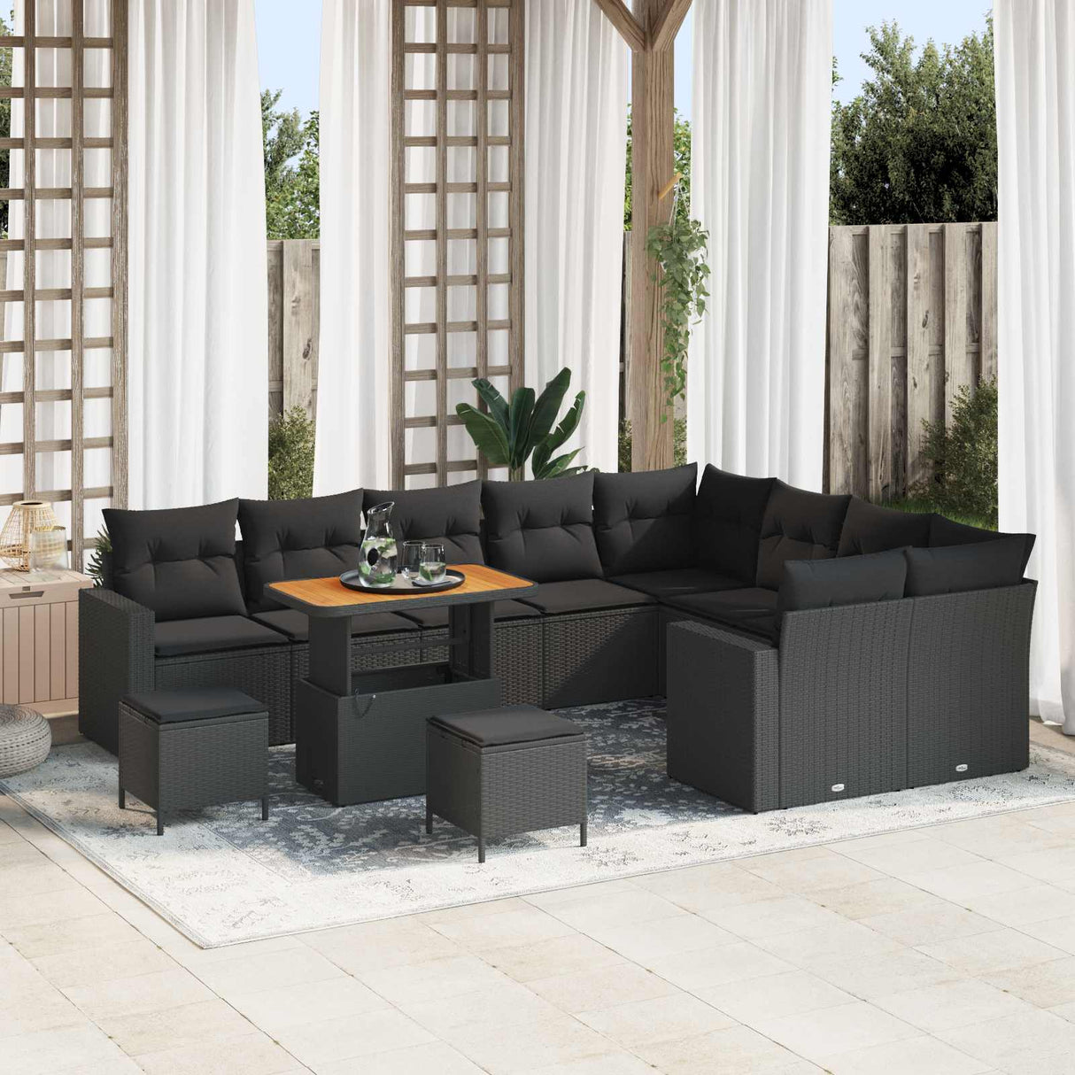 vidaXL Tuinbank Set 12 pcs Zwart poly rattan