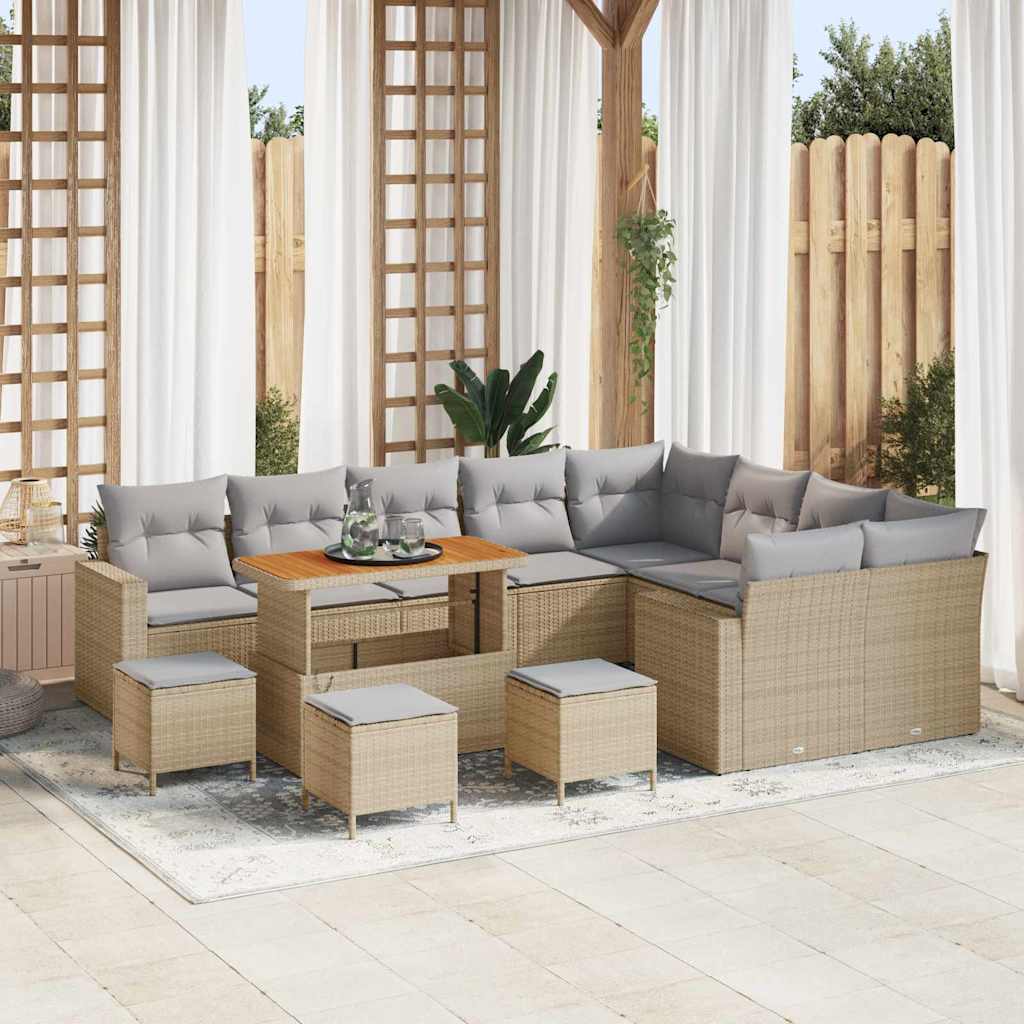 vidaXL Tuinbank Set 12 pcs Zwart poly rattan