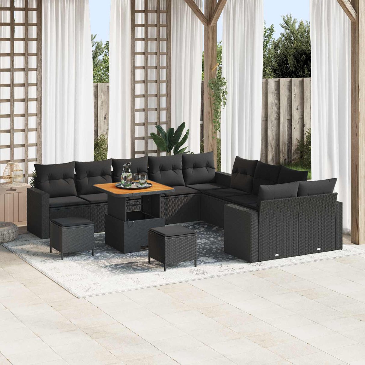 vidaXL Garden Sofa Set 13 pcs Black poly rattan