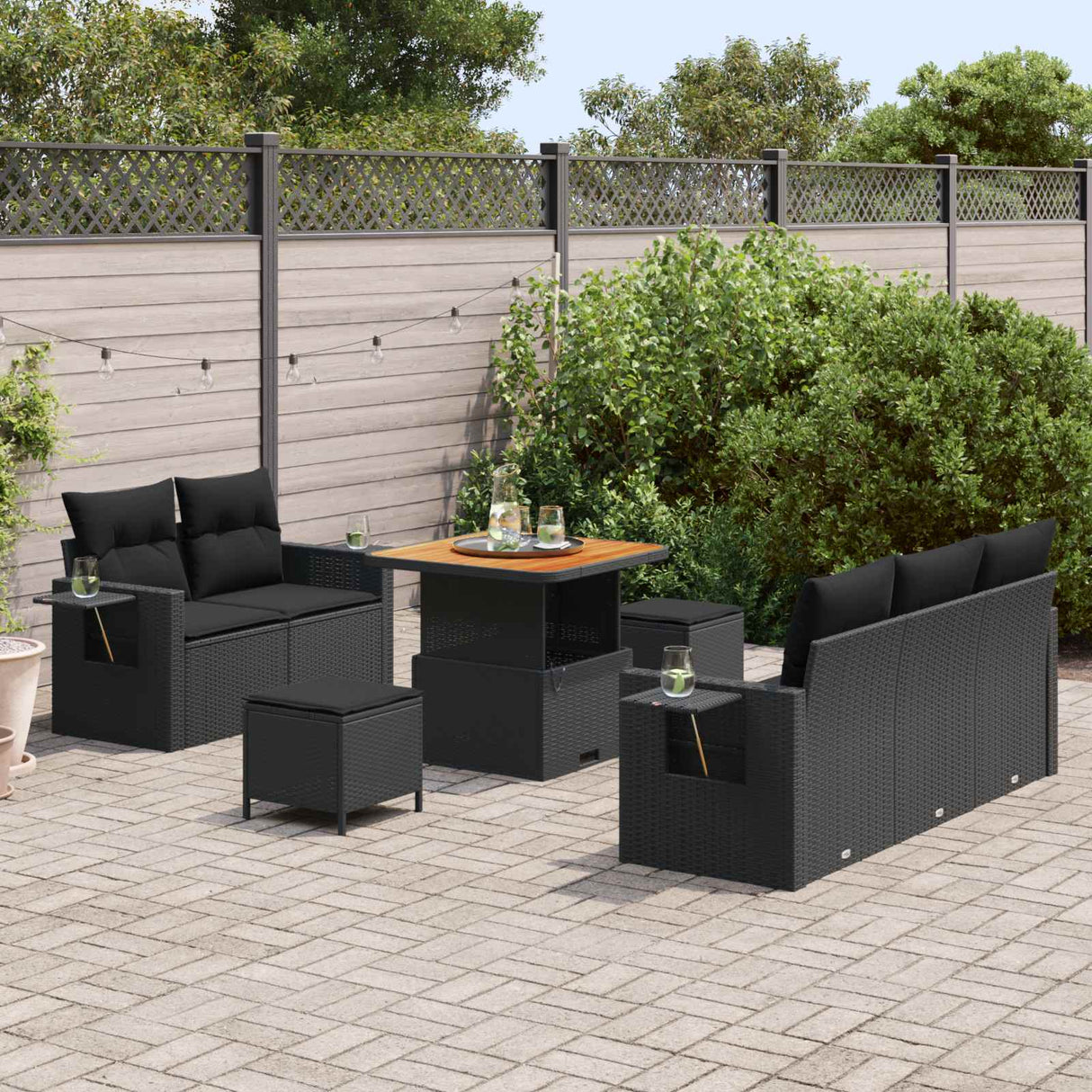 vidaXL Garden Sofa Set with Cushions 8 pcs Black Poly Rattan