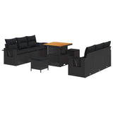 vidaXL Tuinbank Set met kussen 9 pcs Zwart poly rattan