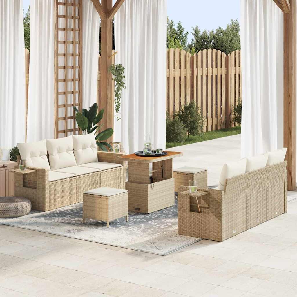 vidaXL Tuinbank Set met kussen 9 pcs Zwart poly rattan