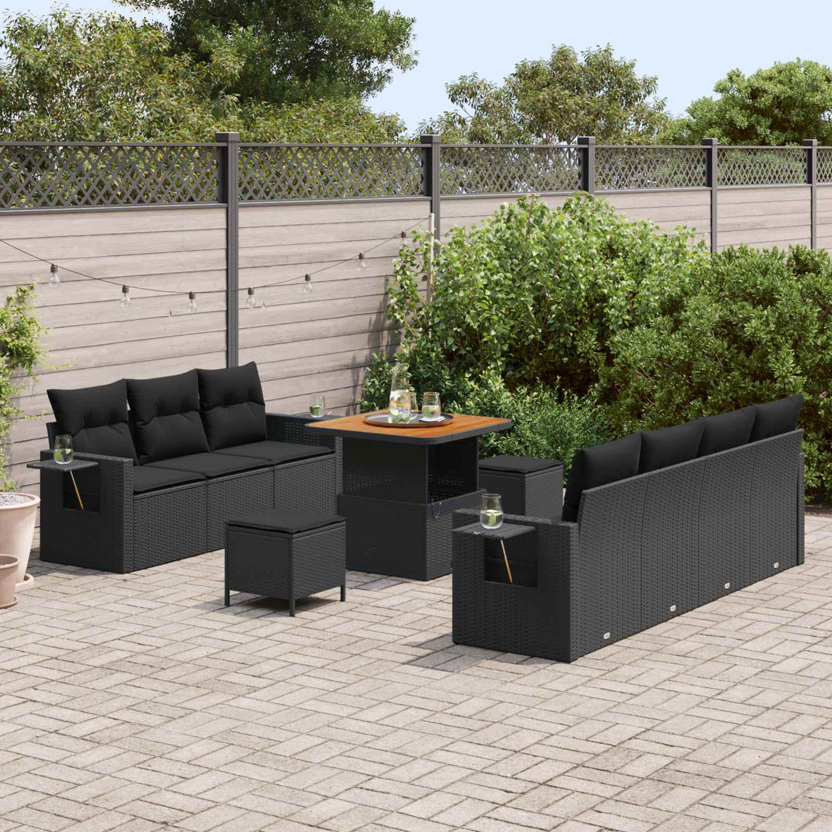 vidaXL Garden Sofa Set 10 pcs Black poly rattan