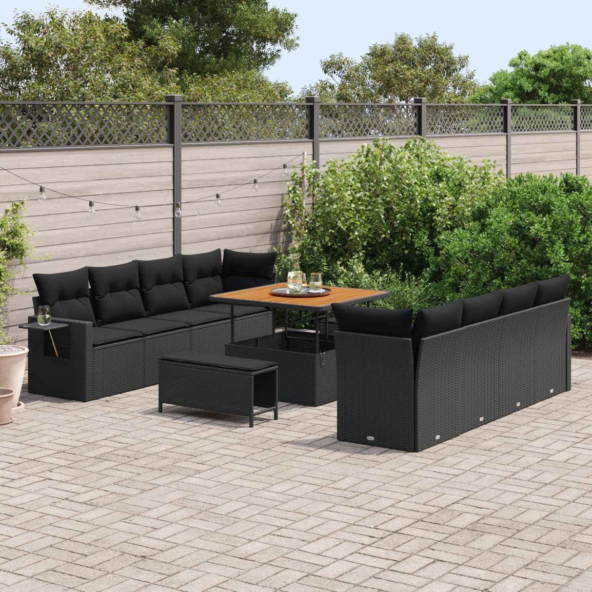 vidaXL Tuinbank Set met opslag 11 pcs Zwart Poly rattan
