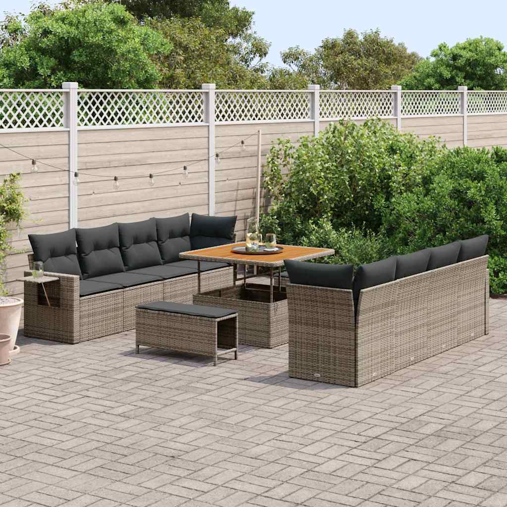 vidaXL Tuinbank Set met opslag 11 pcs Zwart Poly rattan