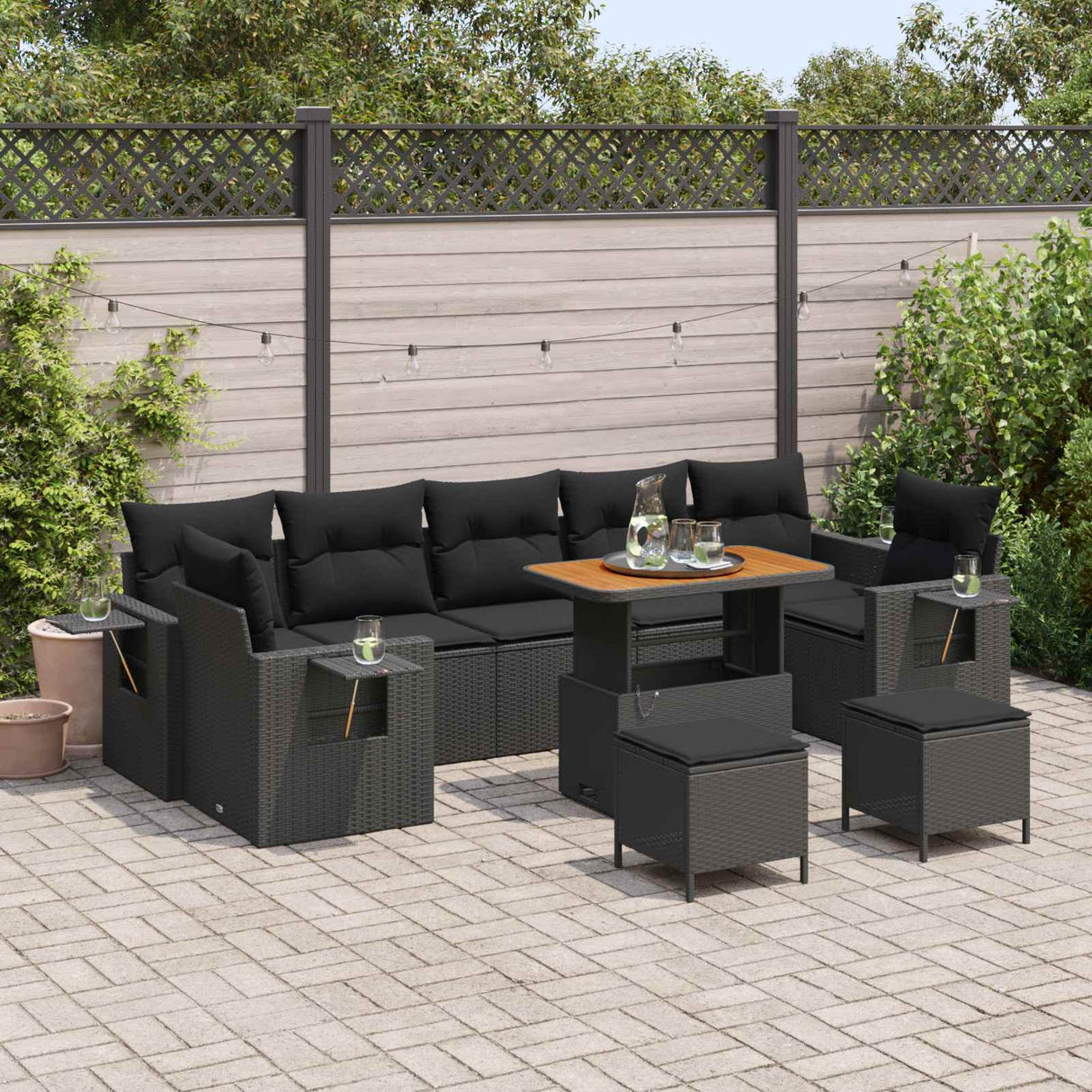 vidaXL Garden Sofa Set 10 pcs Black poly rattan