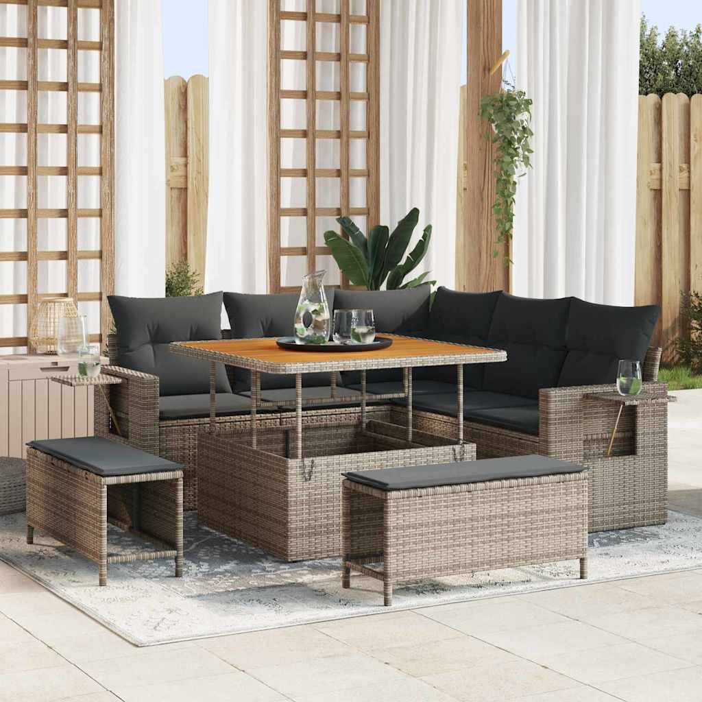vidaXL Garden Sofa Set with cushions 8 pcs Black poly rattan