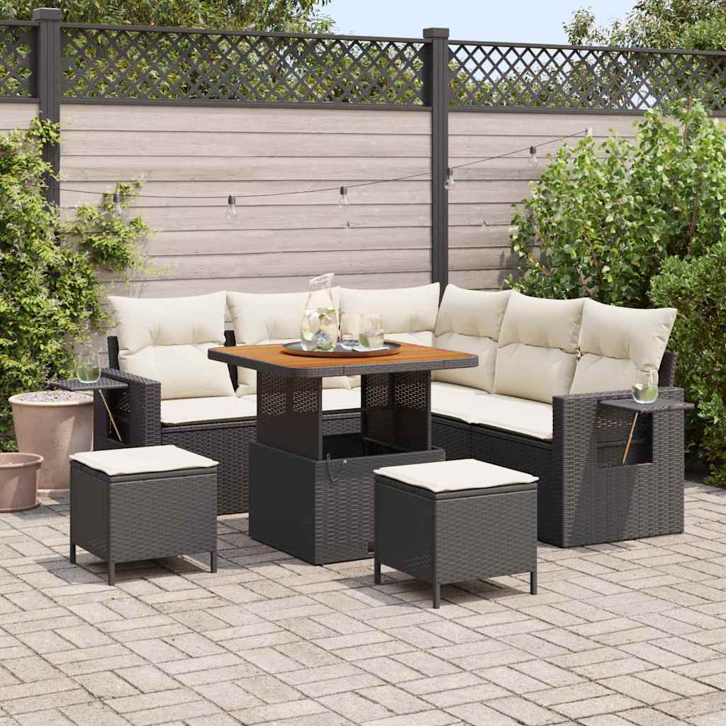vidaXL Garden Sofa Set with cushions 8 pcs Black poly rattan