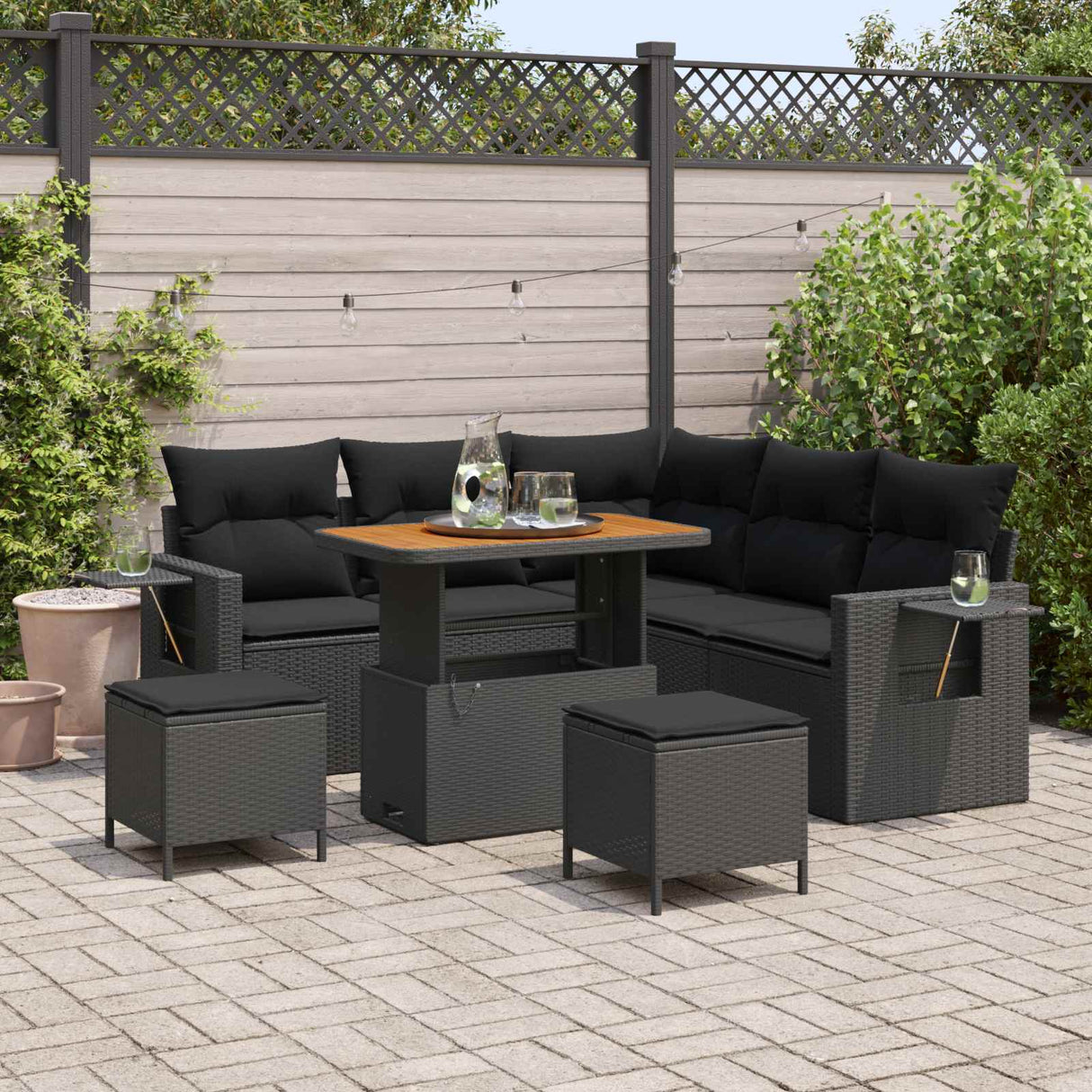 vidaXL Garden Sofa Set with cushions 8 pcs Black poly rattan