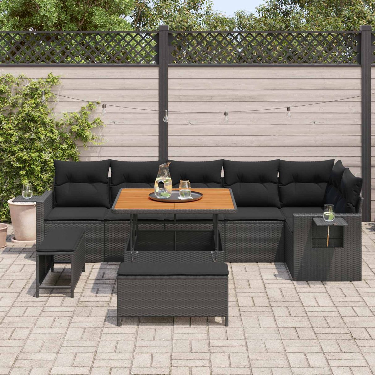 vidaXL Tuinbank Set 9 pcs Zwart poly rattan