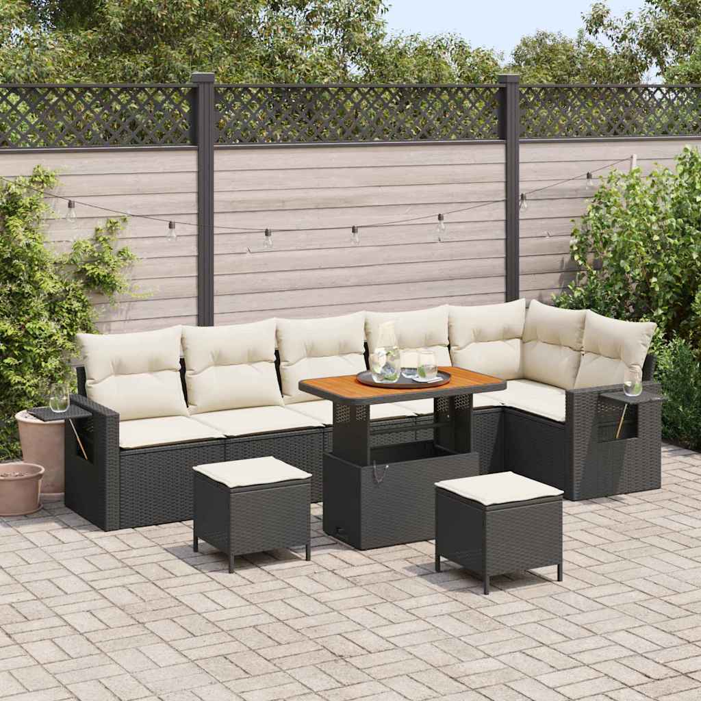 vidaXL Tuinbank Set 9 pcs Zwart poly rattan