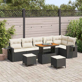 vidaXL Tuinbank Set 9 pcs Zwart poly rattan