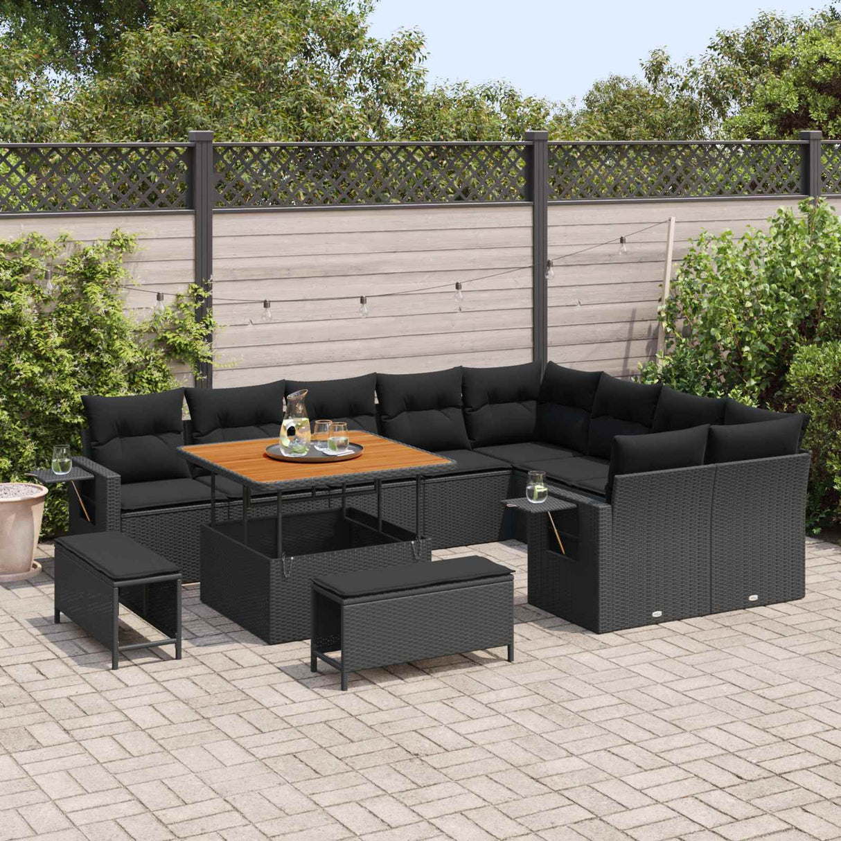 vidaXL Tuinbank Set 12 pcs Zwart poly rattan