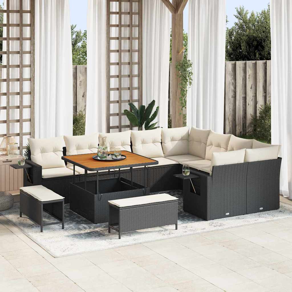 vidaXL Tuinbank Set 12 pcs Zwart poly rattan