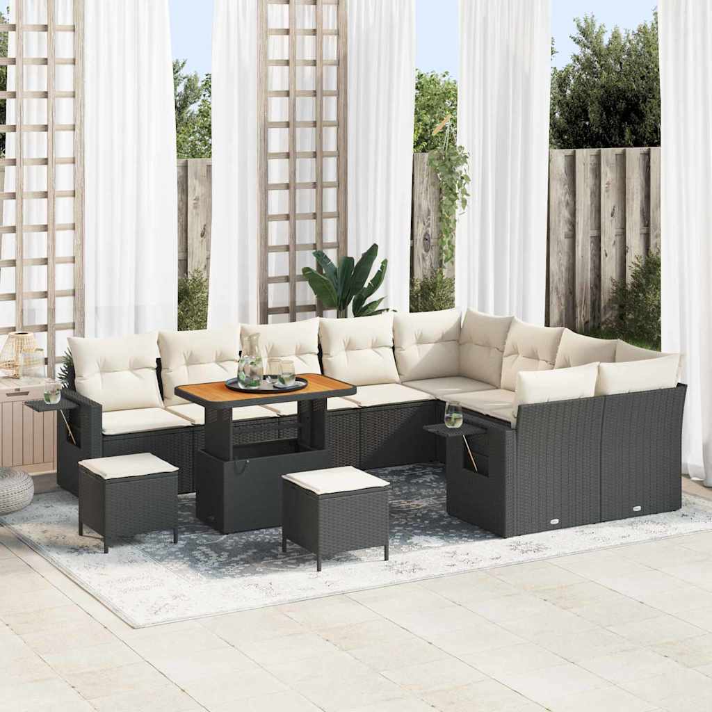 vidaXL Tuinbank Set 12 pcs Zwart poly rattan