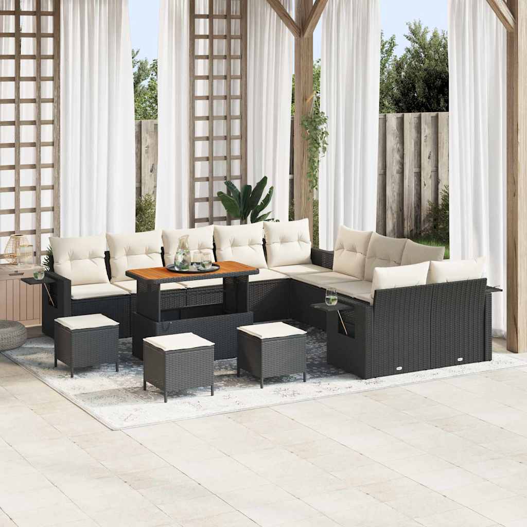 vidaXL Tuinbank Set 13 pcs Zwart poly rattan