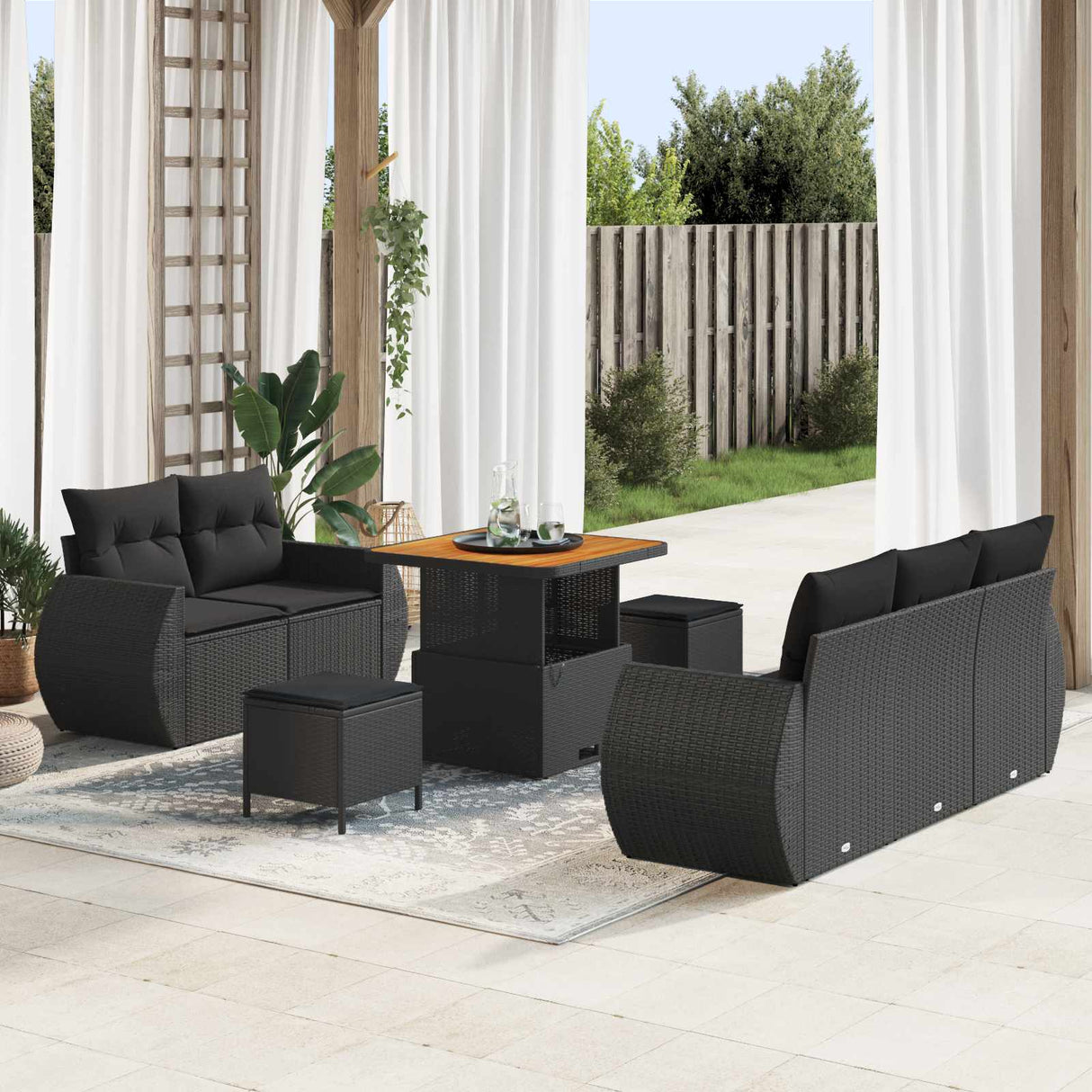 vidaXL Tuinbank Set 8 pcs Zwart poly rattan